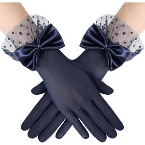 Women's Bow Gloves Navy Blue Short Lace Evening Wedding Accessories Party Prom